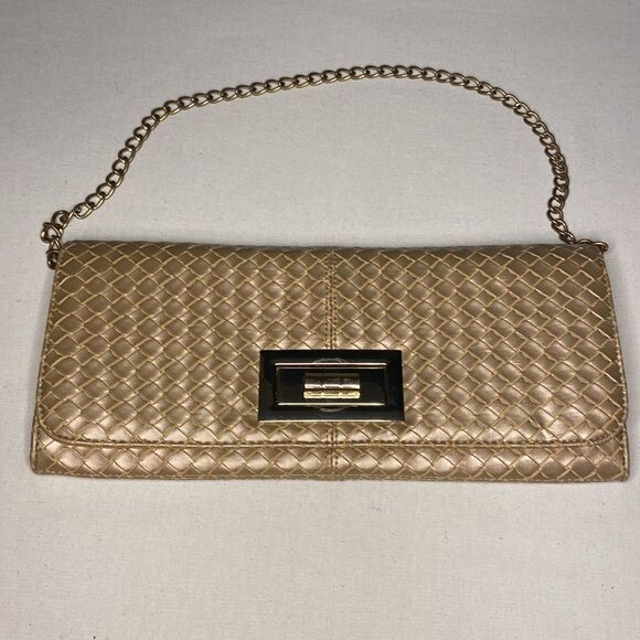 Lulu Townsend woven metallic gold clutch purse with chain - Picture 4 of 6